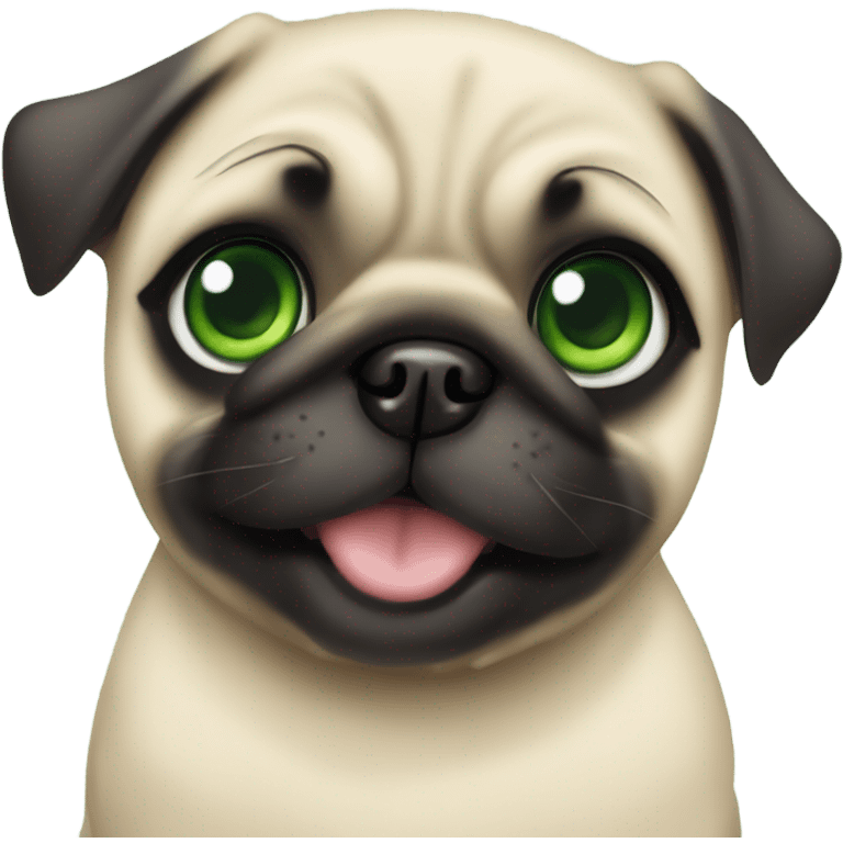 Cute Baby pug with big green eyes happy  emoji