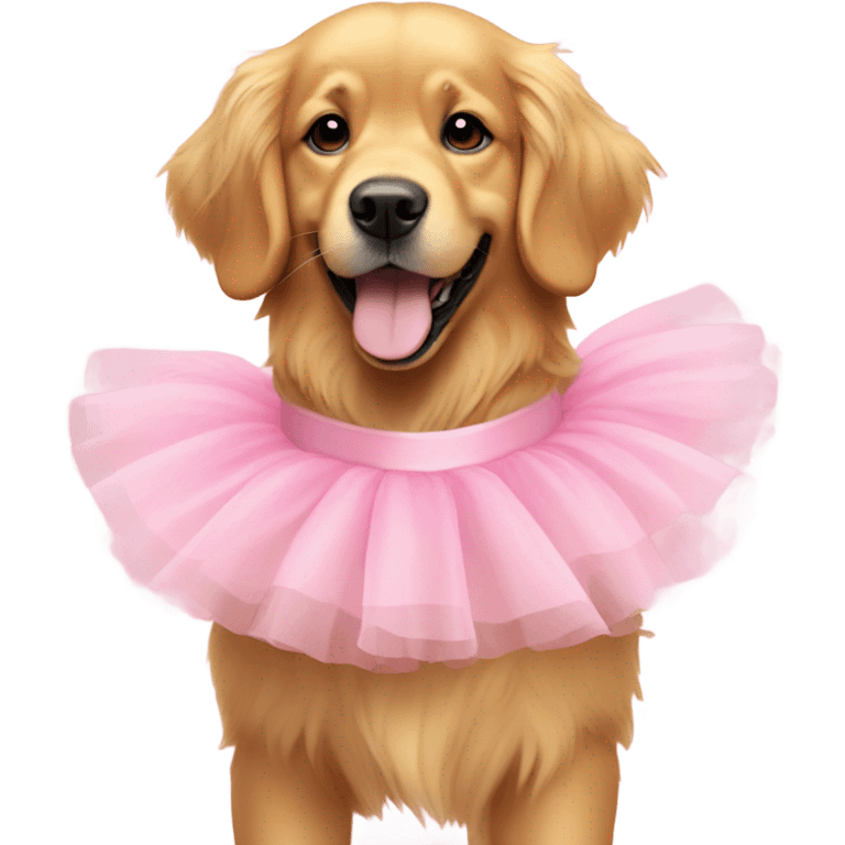 Golden retriever in pink tutu emoji