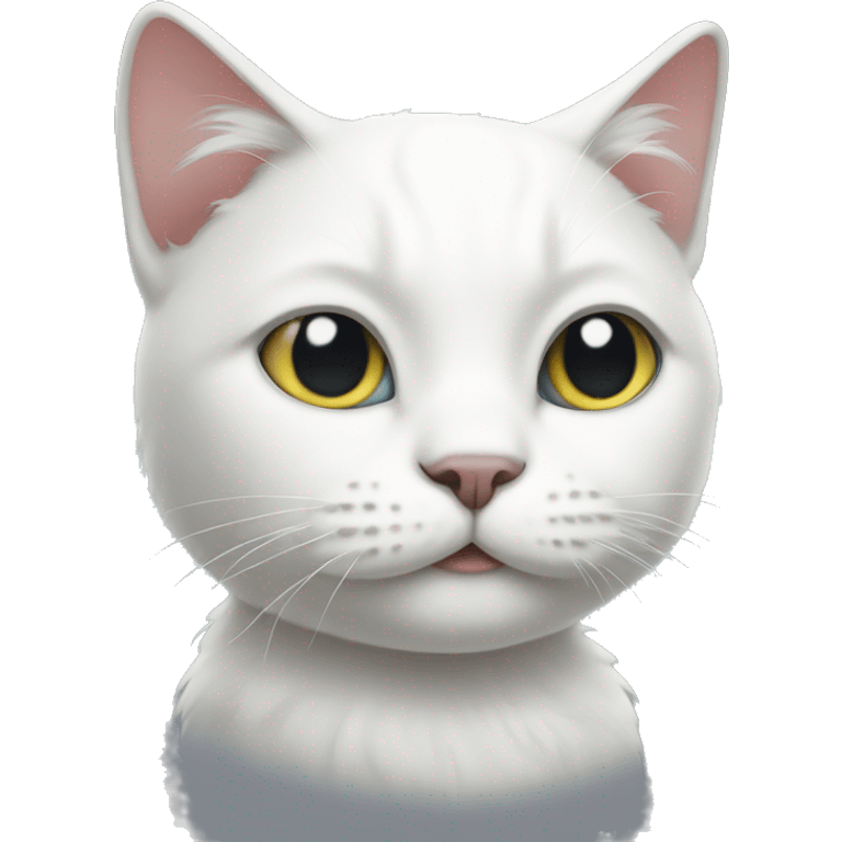 White cat with dark emoji