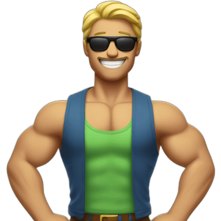 a man flexing muscle and smiling and sunglasses emoji