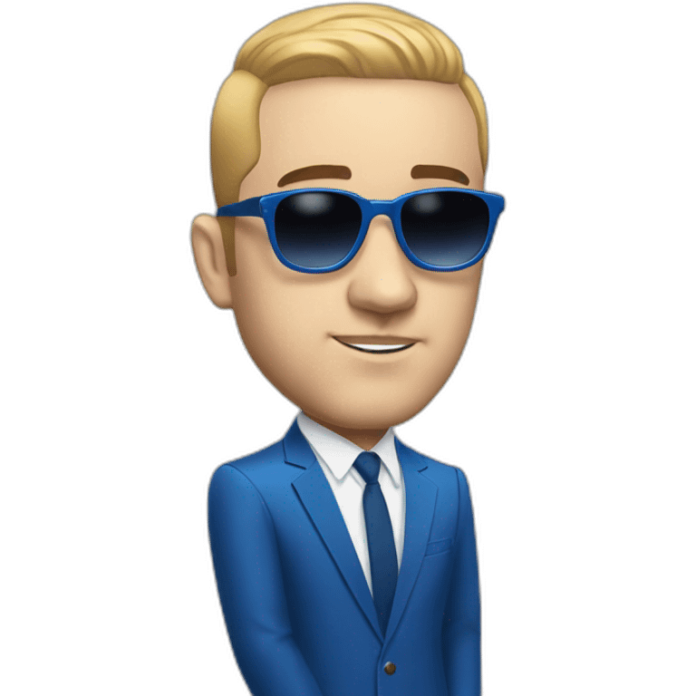 mac miller with a blonde comb over skin fade wearing a blue suit and sunglasses emoji