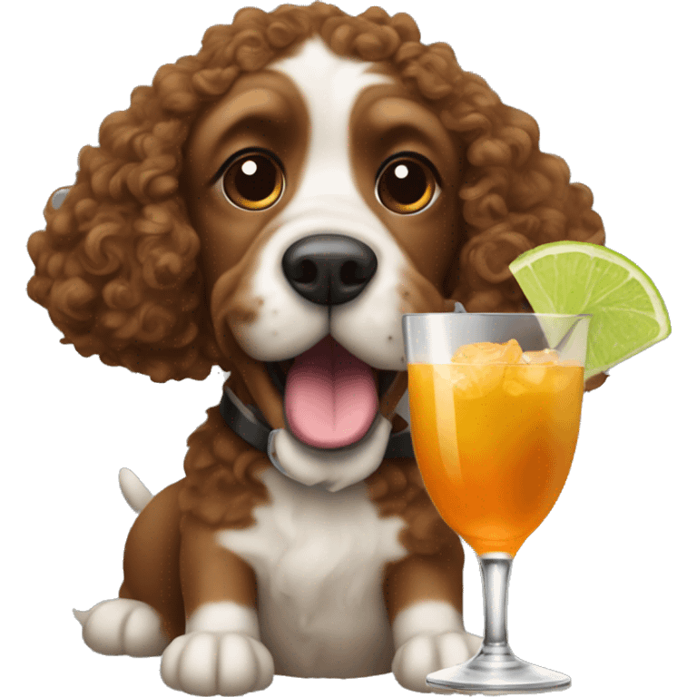 A dog with brown curly hair sipping a cocktail emoji