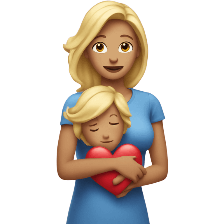 Blonde Mother holds her  big heart in her arm emoji