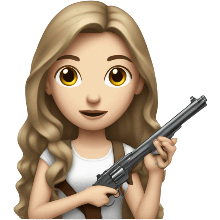 Pale girl Long brown hair holding a gun  emoji