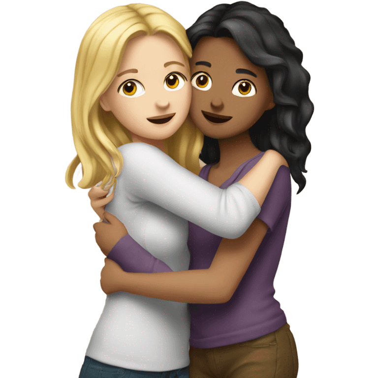 Best friends blonde girl and brunette girl hugging  emoji