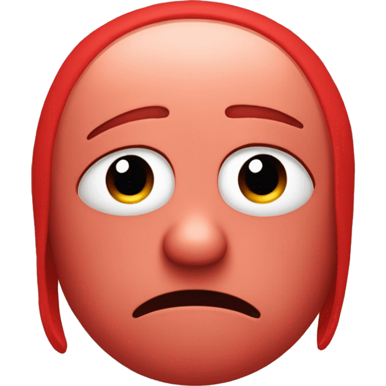 Create a red-colored sad face emoji with downturned eyes and a frowning mouth, expressing disappointment or unhappiness, with a simple and clean design emoji