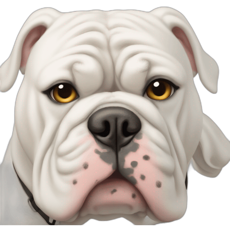 Full body white English bulldog tilted his head questioningly emoji