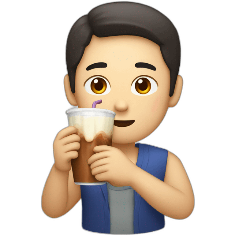 A South Korean man eating a vegetable tempura and drinking chocolate milk  emoji