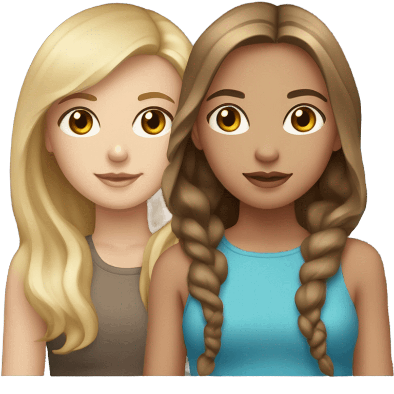 girl with brown hair, medium-light skin and blue eyes and with some pink and girl with light brown hair, almost blonde, light skin, light brown eyes emoji