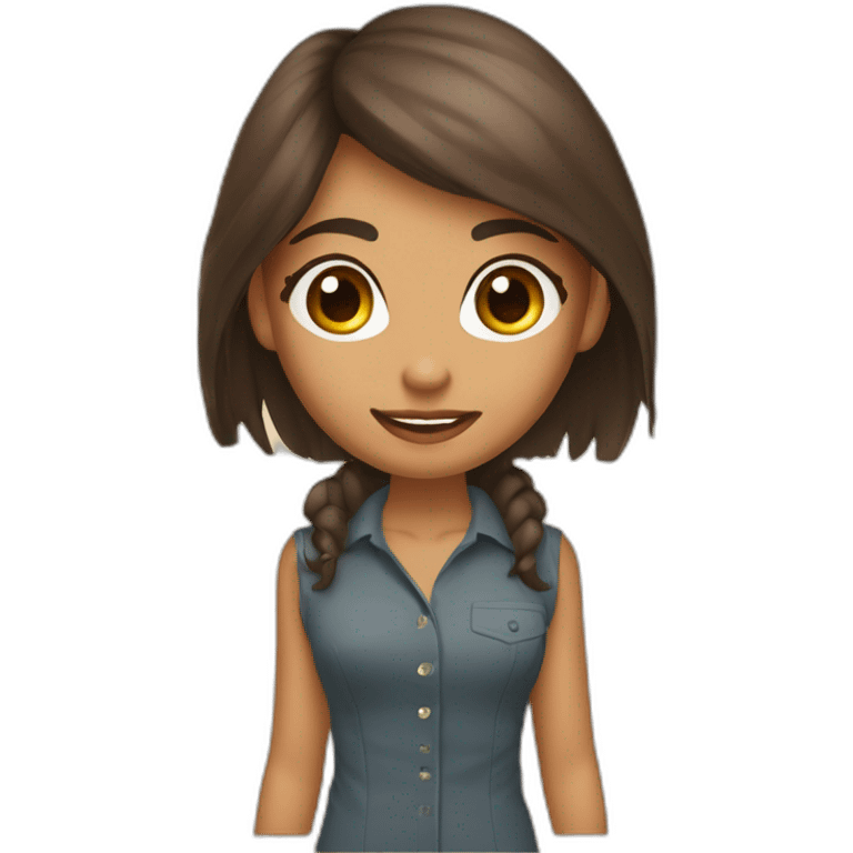 una chica con el pelo muy corto  moreno liso,aluna cana, flequillo al lado , ojos marrones y ropa camisa  estilo ejecutiva  estilo рiхar emoji