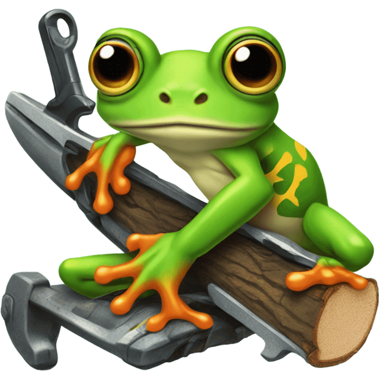 Tree frog sitting on a chainsaw  emoji