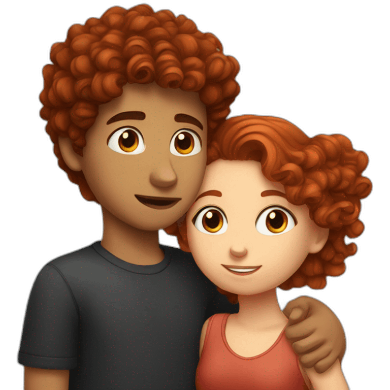 boy-with-dark-hair-kissing a girl with curly red hair emoji