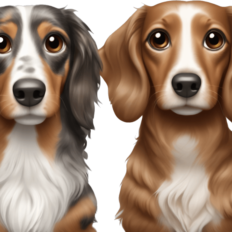 Tri Merle long haired Dachshund with brown haired  with white brunette woman emoji