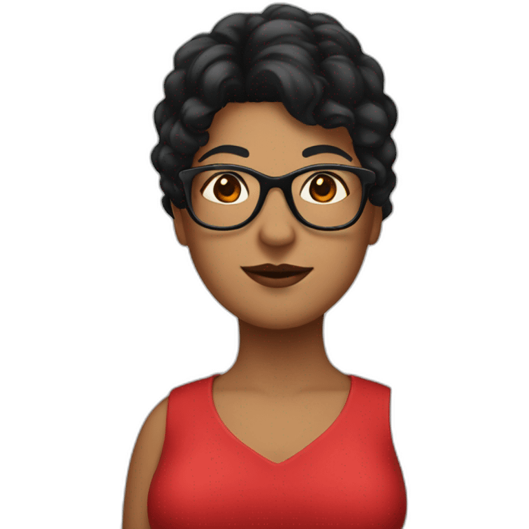 Big woman in a red dress and Black hair and glasses emoji