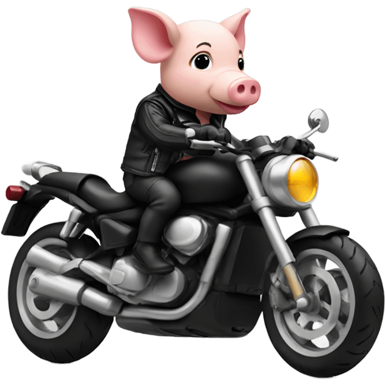 Piglet with Black leather jacket and Black leather cap riding a motorcycle emoji