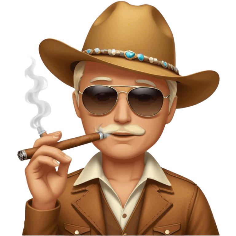 White guy Wearing a cowboy hat, smoking a cigar, sunglasses emoji