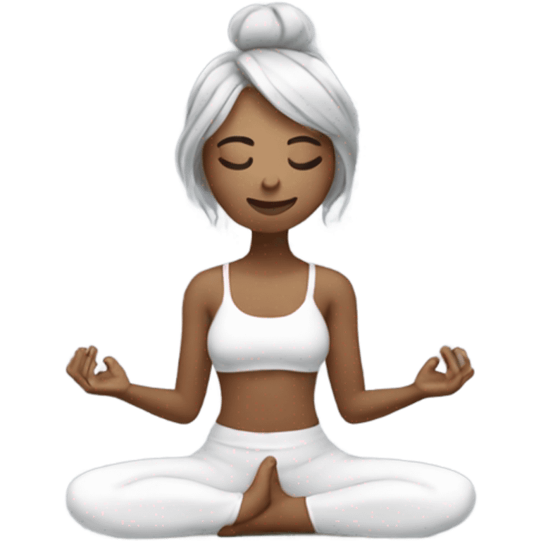 Olive skinned lady with silver hair doing yoga emoji