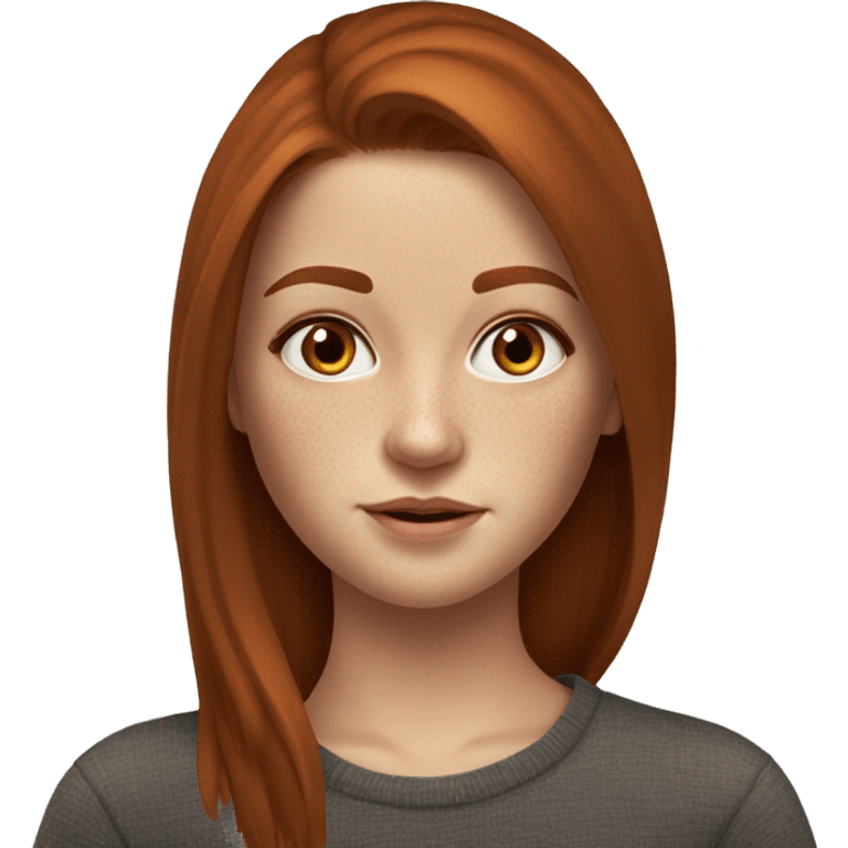 hyperrealistic caucasian dark long straight redhead chocolate brown eyes girl with freckles emoji