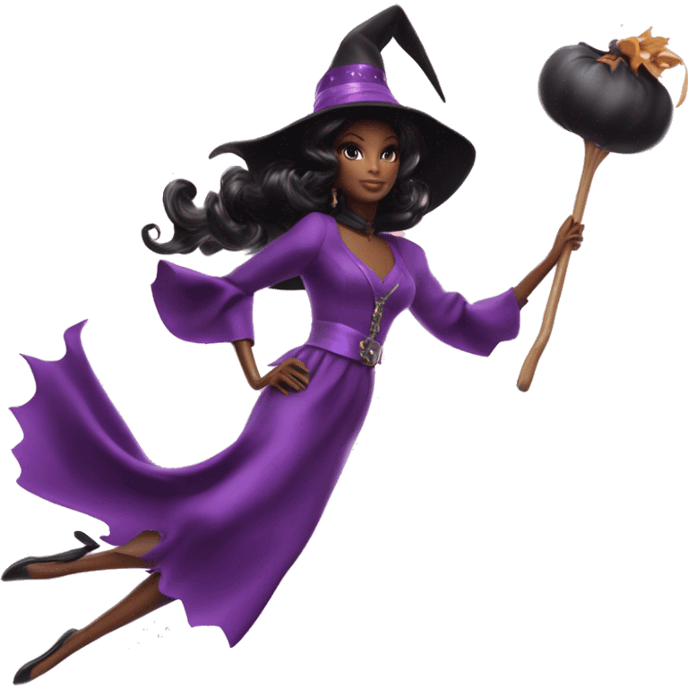 three photogenic silkstone Barbie witches enchanted TV series flying on broomstick s emoji