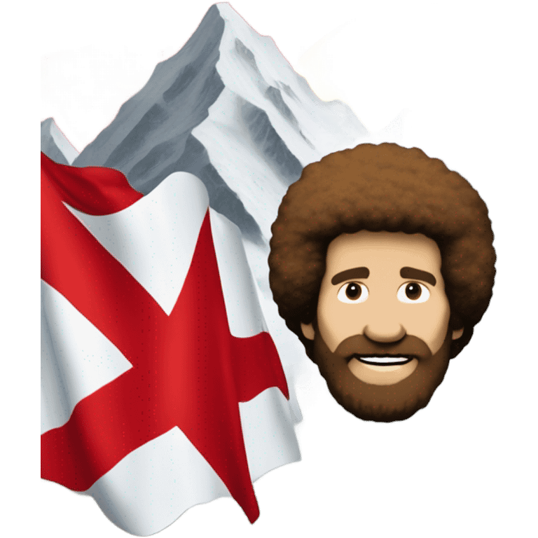 bob ross painting with a background of a hammer and sickle red flag emoji