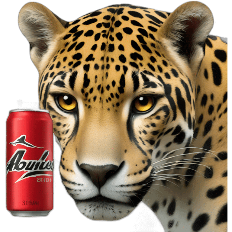 a jaguar drinking a black and red energy drink emoji