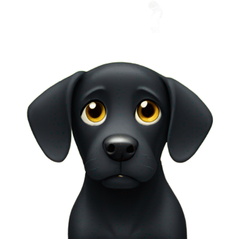 Black dog watching cricket emoji