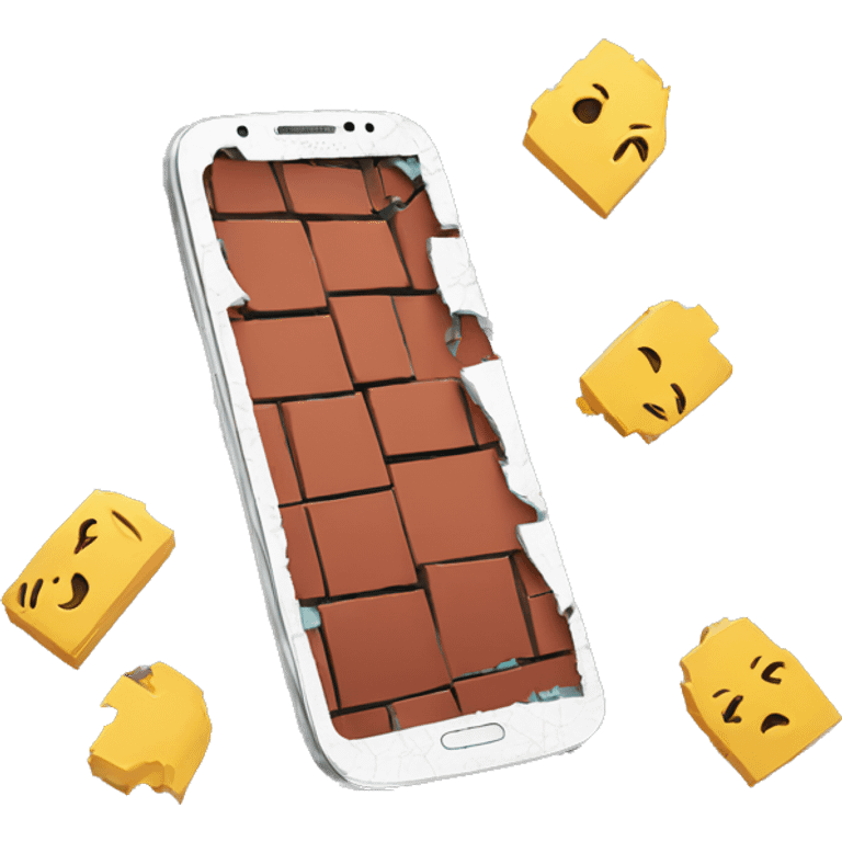 broken smartphone, cracked screen and sides, bricked emoji