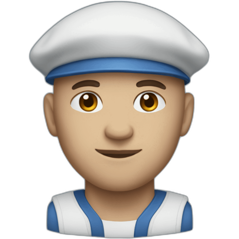 bald strong man with béret and blue ai emoji