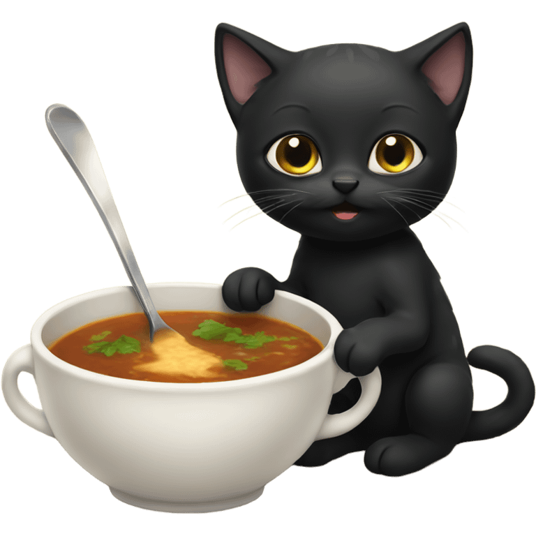 Black kitten eating soup emoji