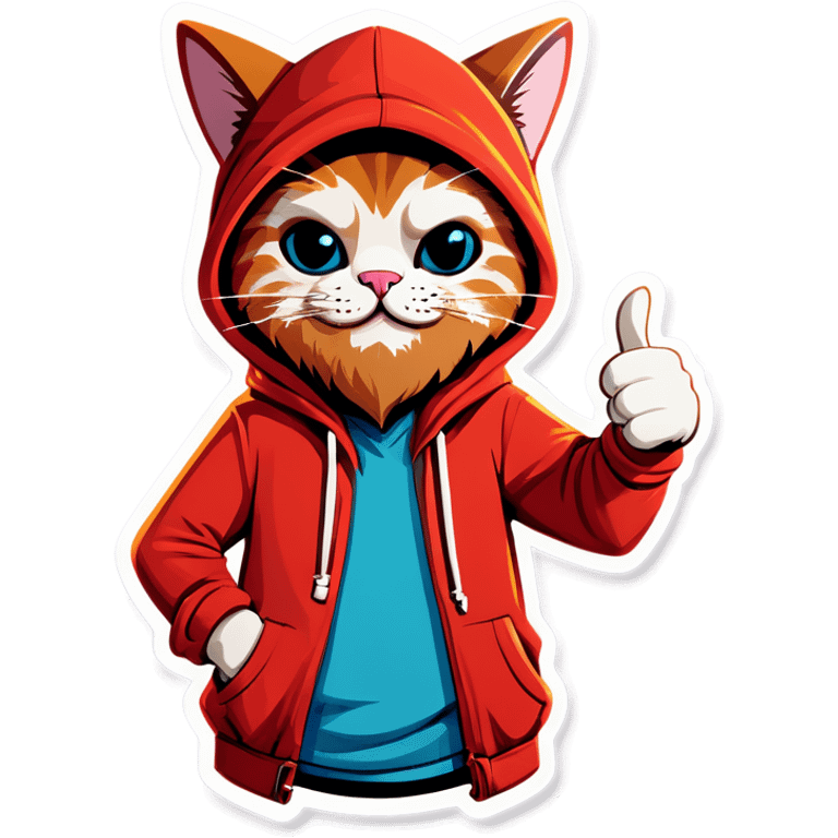 Cat with beard and hoodie , thumbs up emoji