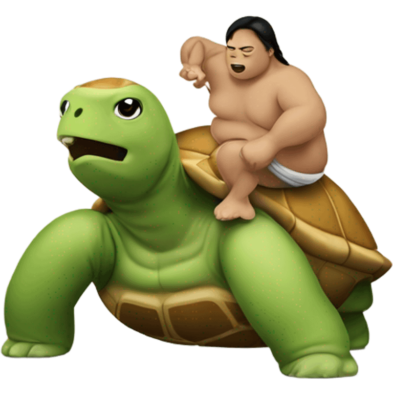 Sumo wrestler wrestling a turtle and losing emoji