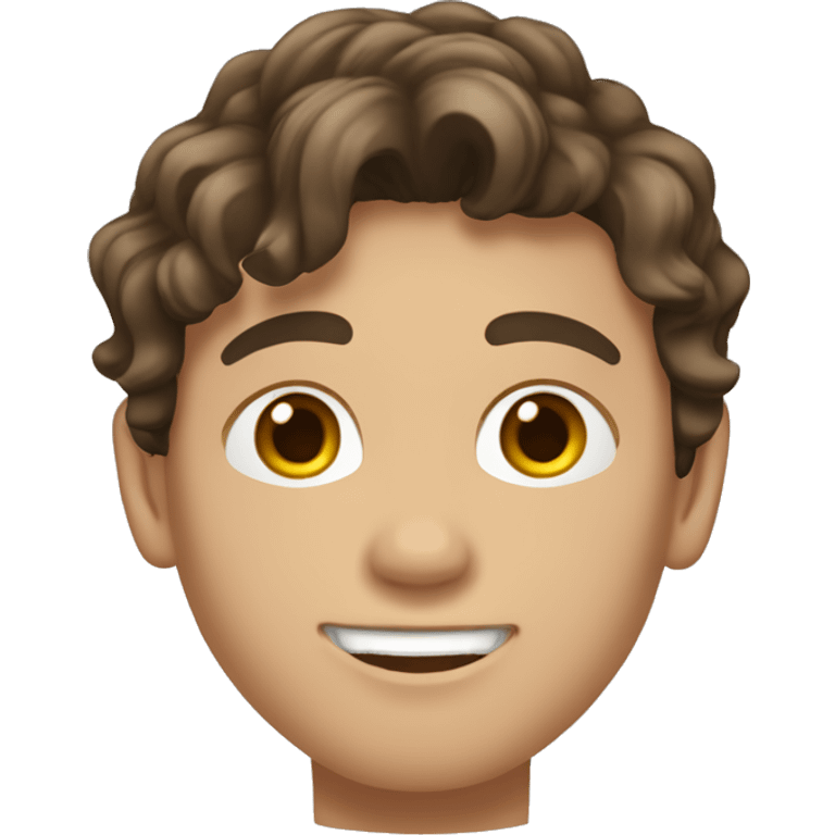 Teenager boy type mexican, White skin, with wavy brown hair (Which go down behind to the nape of the neck), Little bit dezoom emoji