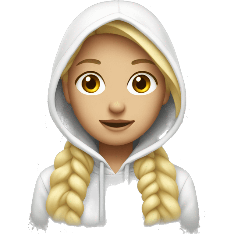 a blonde girl wearing a white hoodie  emoji