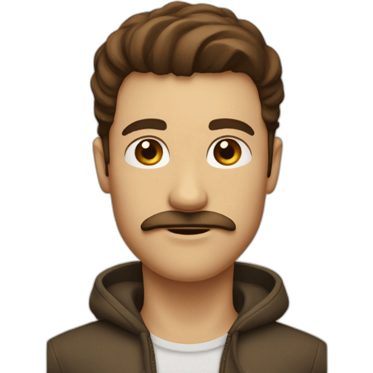 Guy with brown hair straight on right side, with a little square mustach on the top of the lip emoji