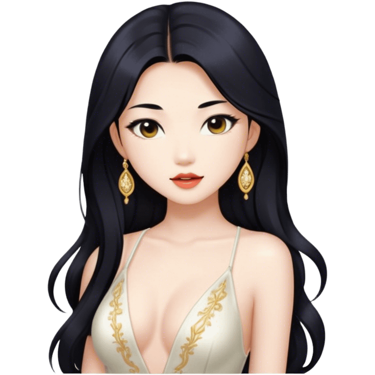 gorgeous Asian girl with long black hair, white skin, and a beautiful body  . Glamorous body  emoji