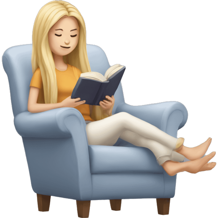 long hair white girl reading a book in cozy chair  emoji