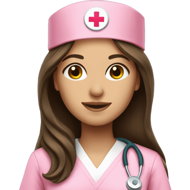 pretty brunette nurse with long hair in pink scrubs emoji