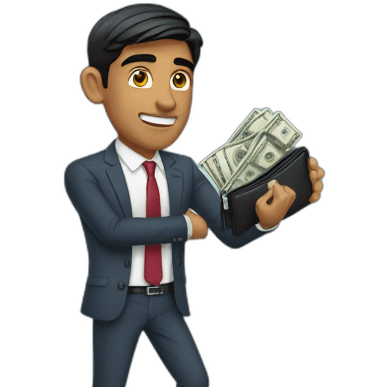 Rishi Sunak carrying a wallet stuffed with cash emoji