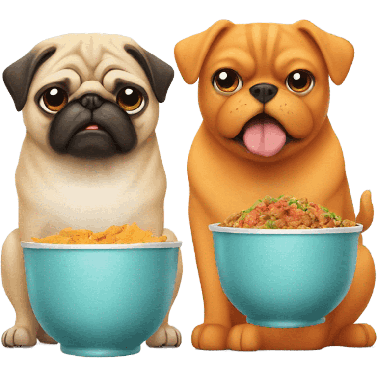 Angry Pug and orange tabby with food bowl in their mouth emoji