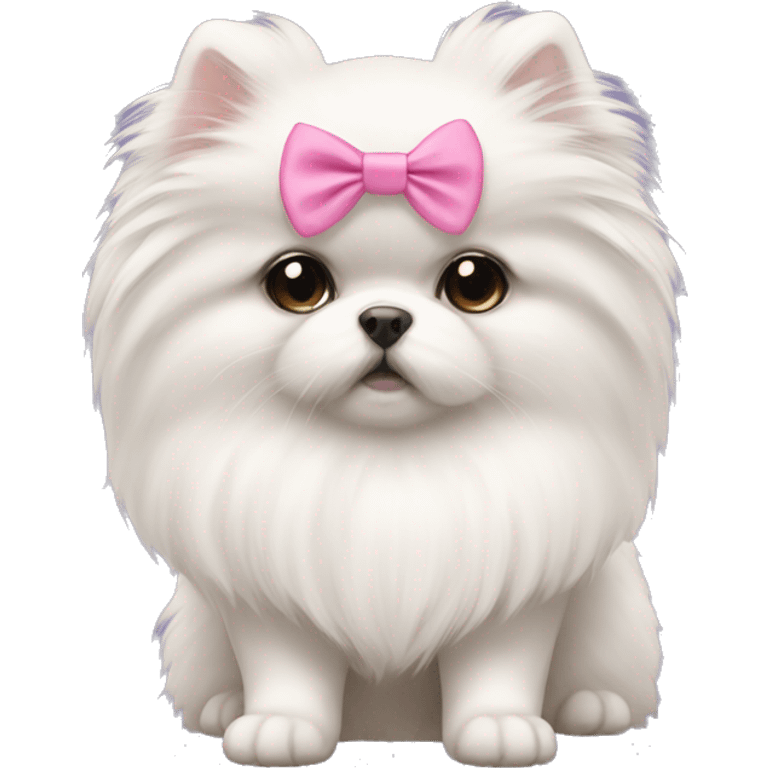 White pomerianian, pink bow emoji