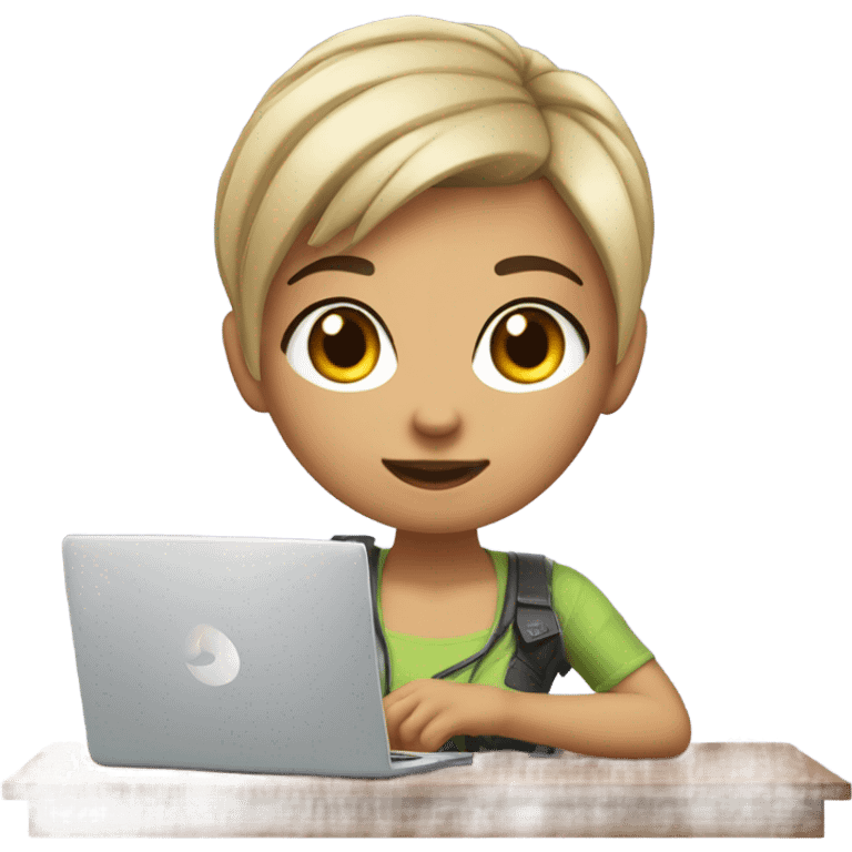 a pretty gamer girl with a pixie hair cut (light skin) playing on computer  emoji