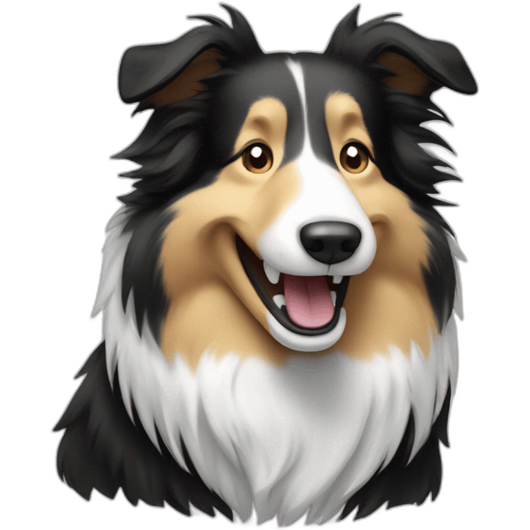 black and white rough collie laughing emoji