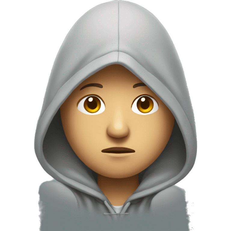 Frowning bald emoji wearing a hoodie emoji