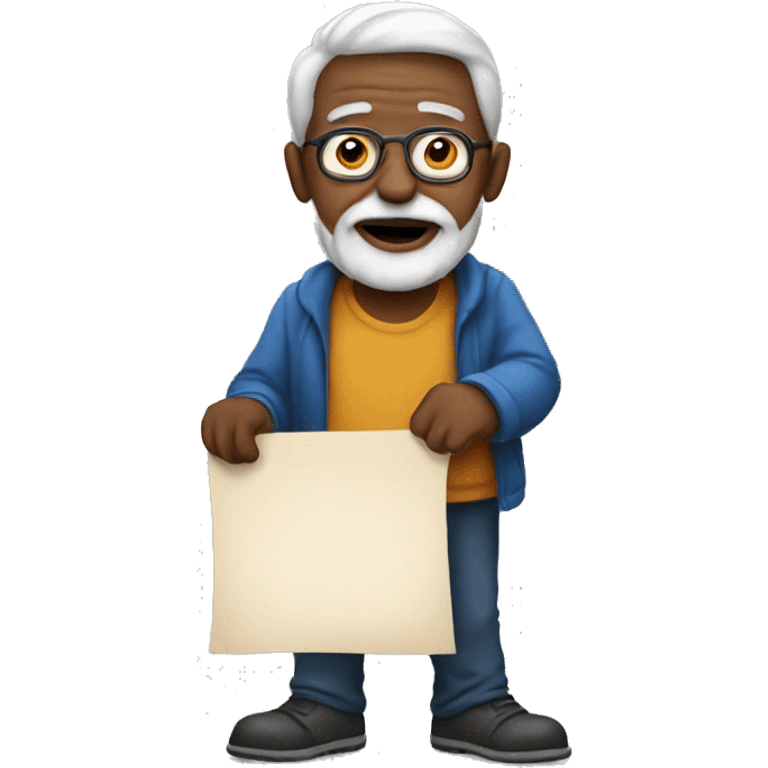 Old man holding protest banner emoji