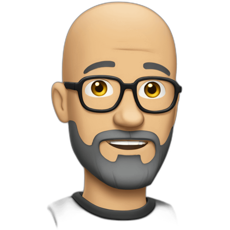 Tattooed bald man with beard and glasses, style Futurama emoji