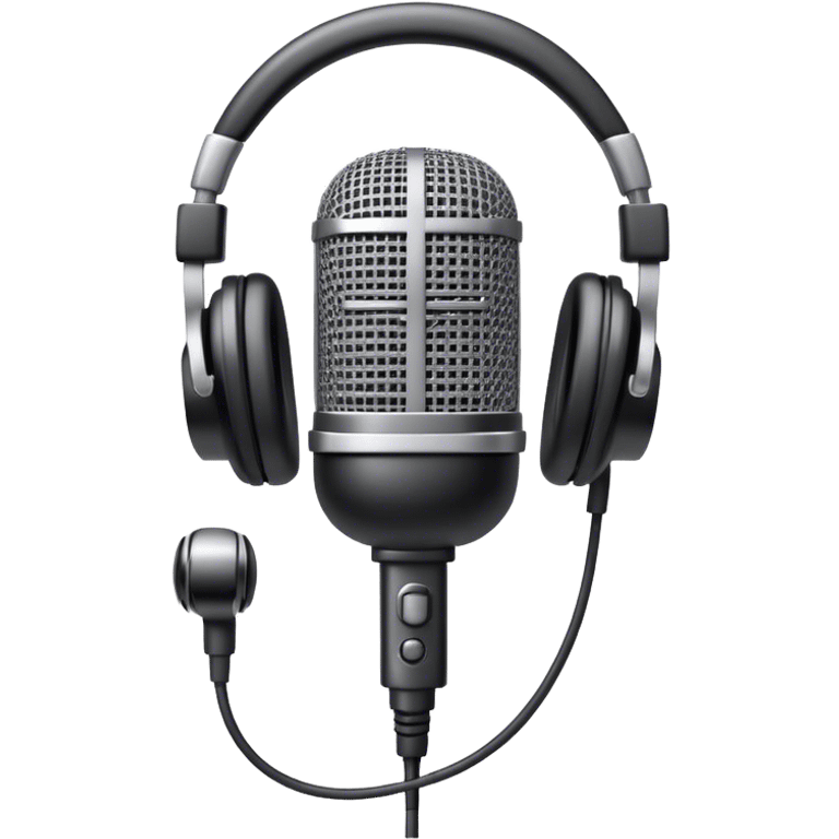 Create an emoji for podcasting. Show a microphone with headphones, symbolizing the recording of a podcast. Use modern, professional colors. Do not include any emojis or smiley faces. Make the background transparent. emoji