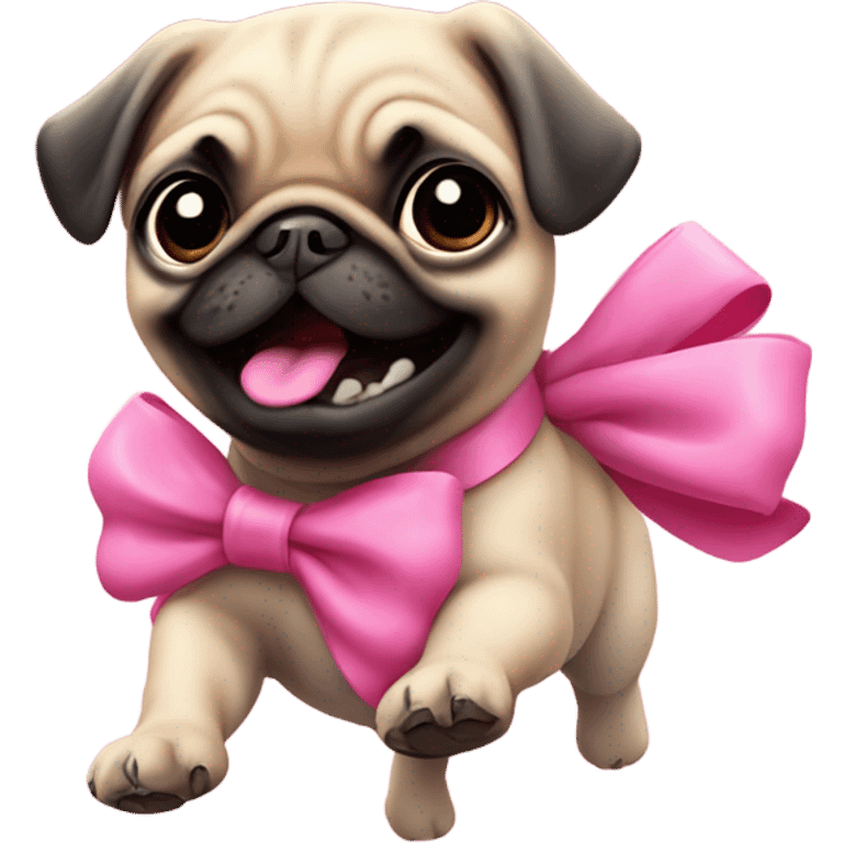 Baby pug with big pink
eyes wearing a pink bow above 1 ear jumping in a puddle   emoji