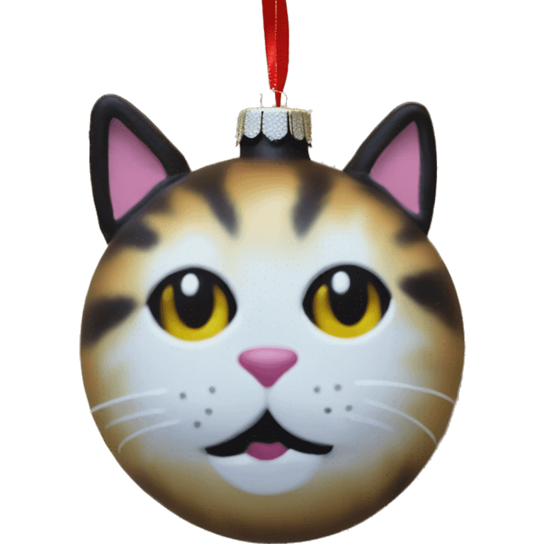 A Christmas ornament made out of a cat face emoji