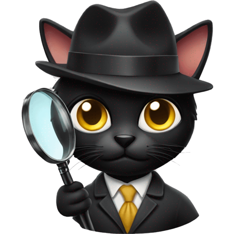 Black cat detective with magnifying glass  emoji