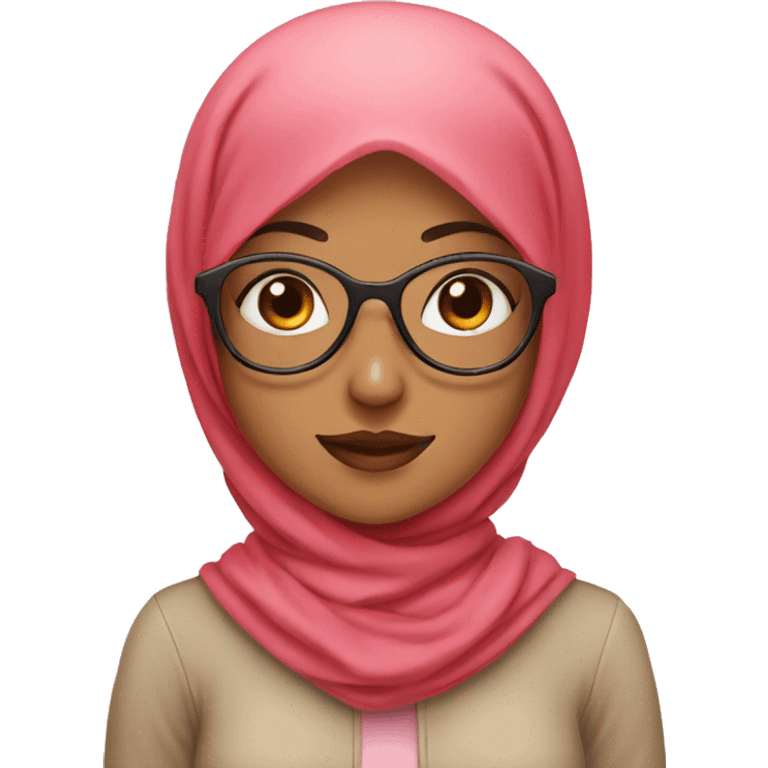 Hijab girl with squared glasses and red hearts around her  emoji